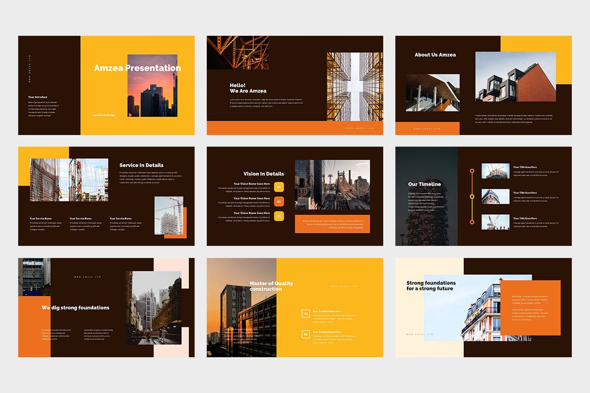 Slide giới thiệu công ty xây dựng màu cam – vàng