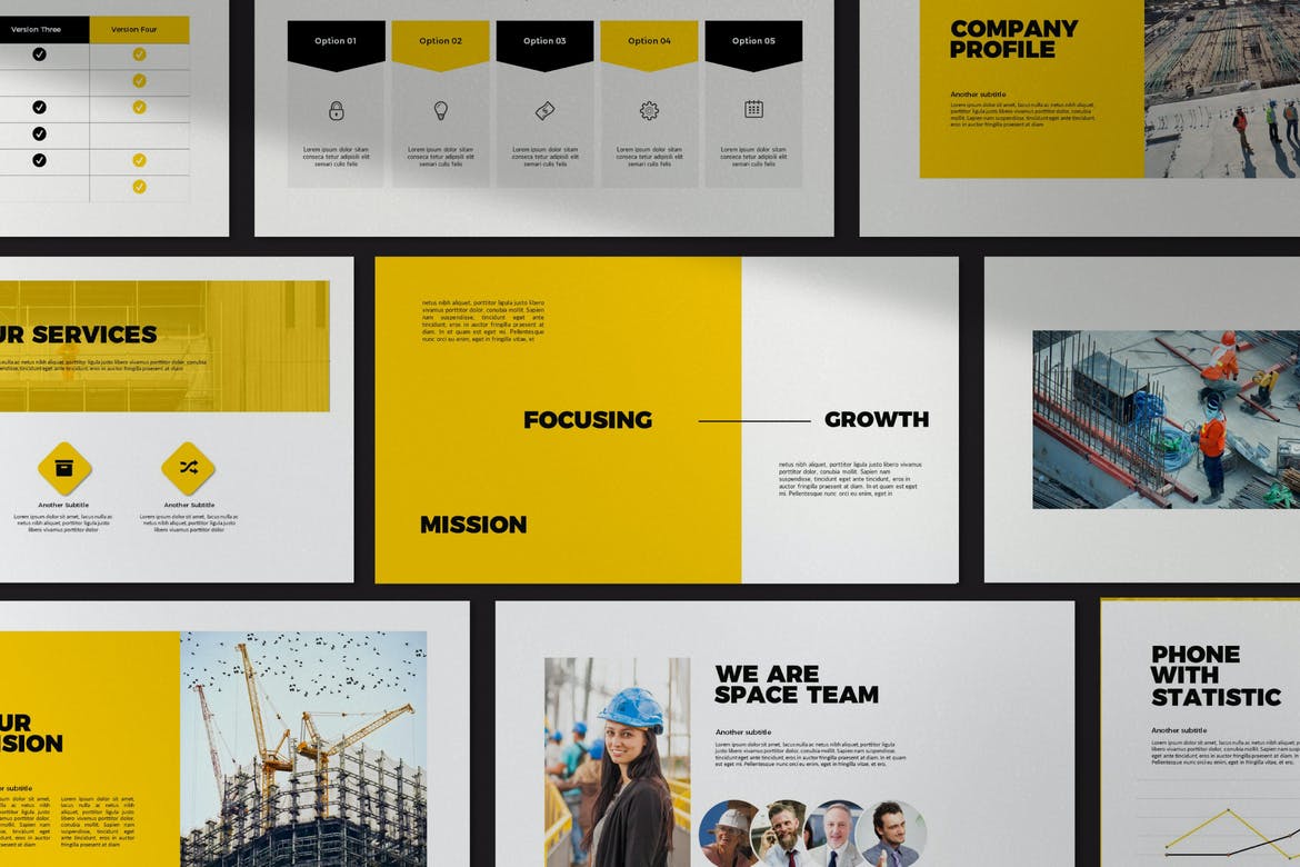 Slide marketing công ty xây dựng màu vàng nổi bật