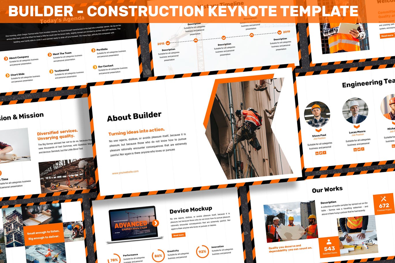 Slide profile công ty xây dựng màu cam nổi bật