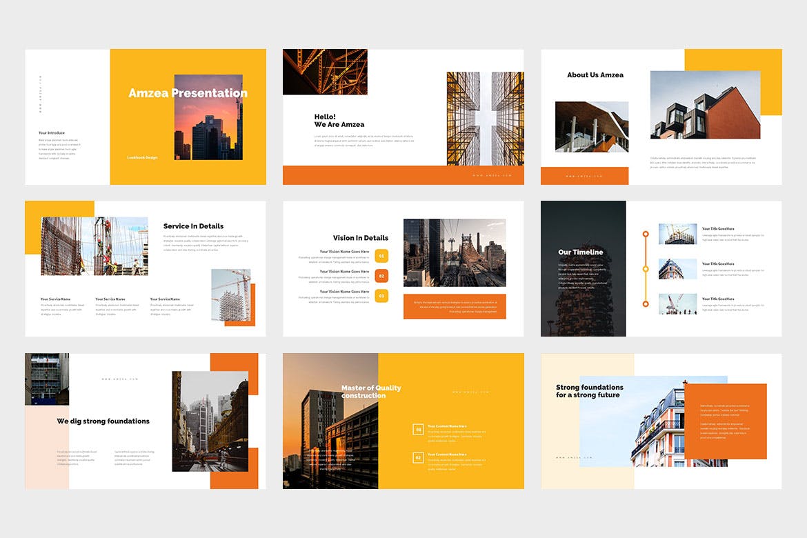 Slide giới thiệu công ty xây dựng màu cam tươi sáng