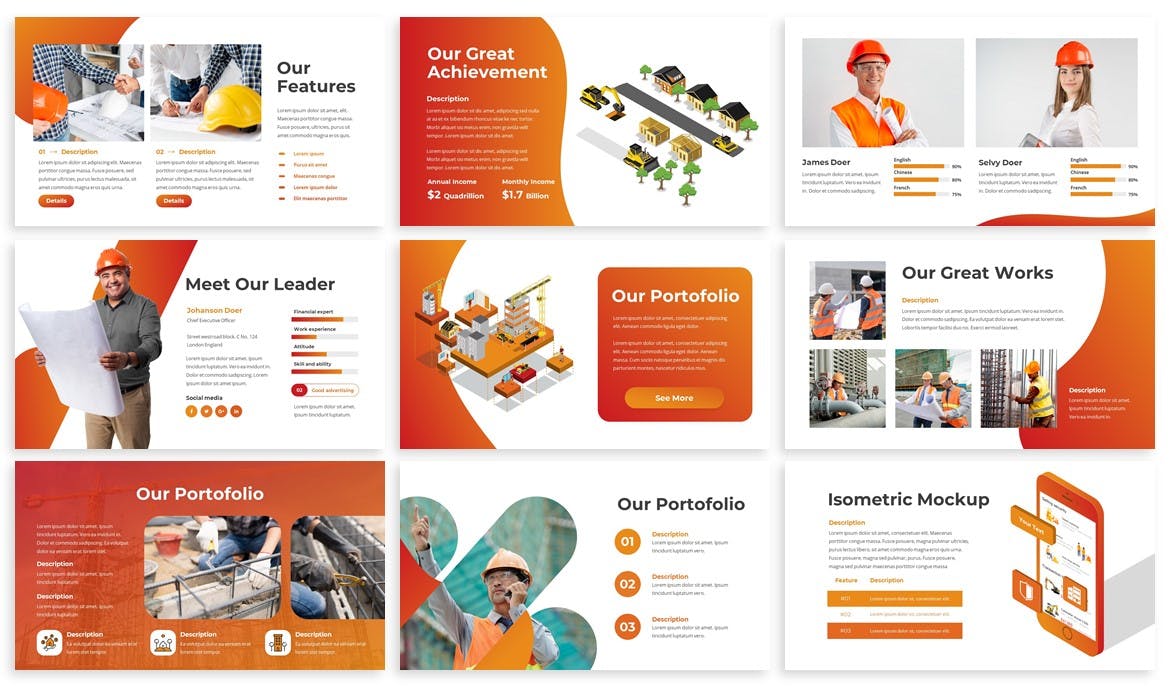 Slide giới thiệu công ty xây dựng màu cam trẻ trung