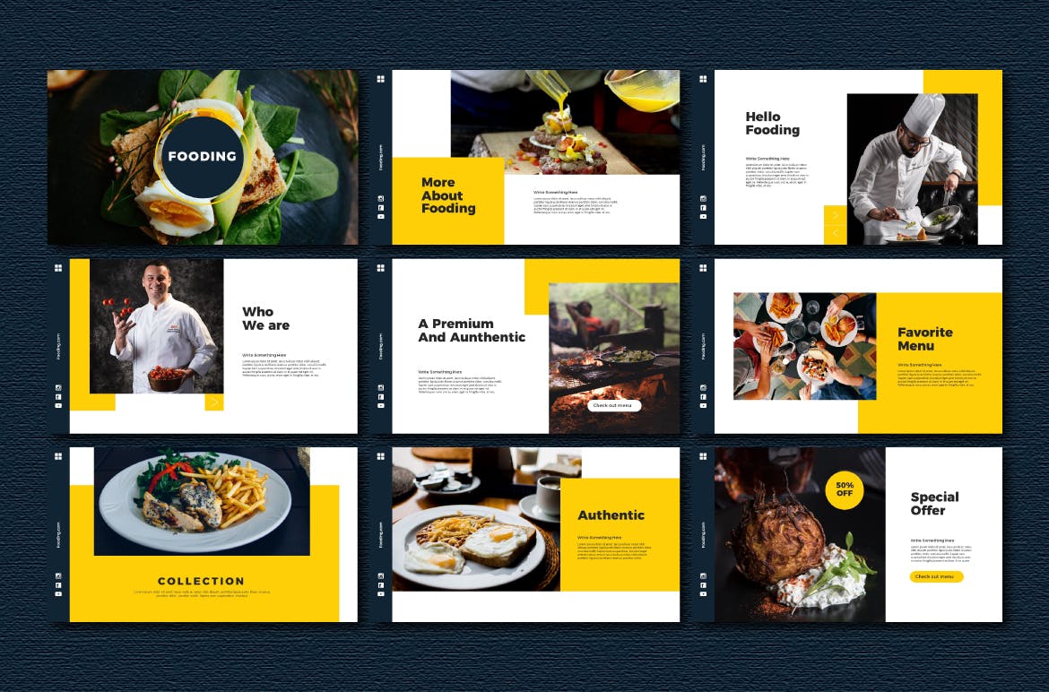 Slide giới thiệu nhà hàng phương Tây màu vàng sang trọng
