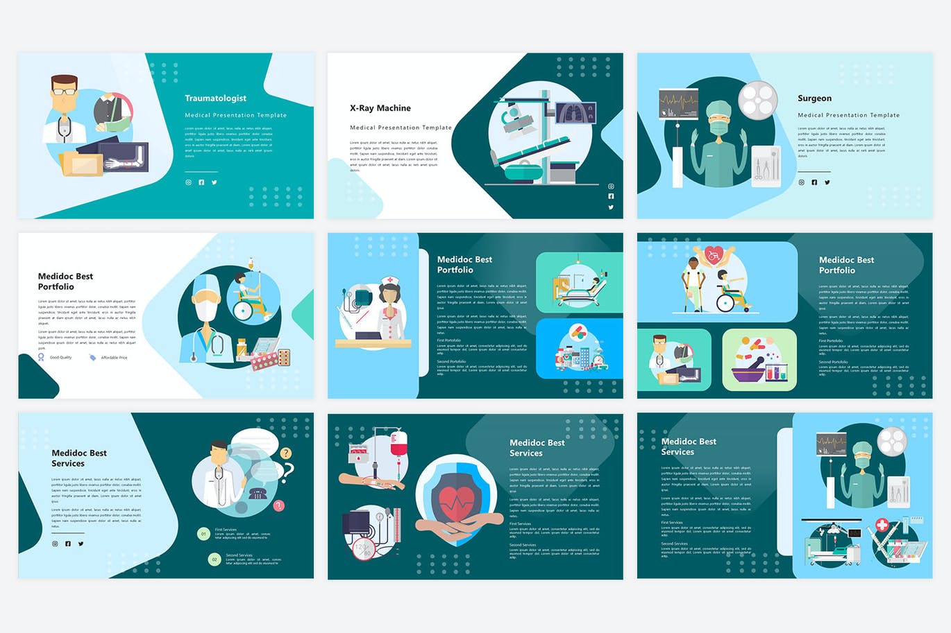 Slide dịch vụ y tế màu xanh phong cách sáng tạo