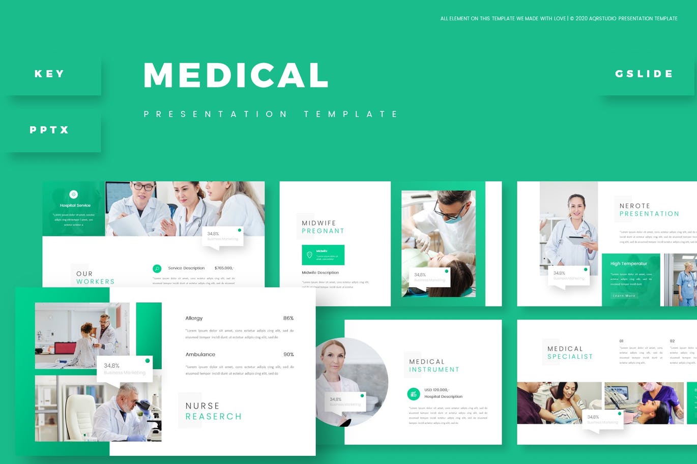 Slide dịch vụ y tế màu xanh phong cách đơn giản
